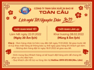 LỊCH NGHỈ TẾT NGUYÊN ĐÁN 2022