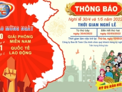 THÔNG BÁO LỊCH NGHỈ LỄ 30.4 VÀ 1.5